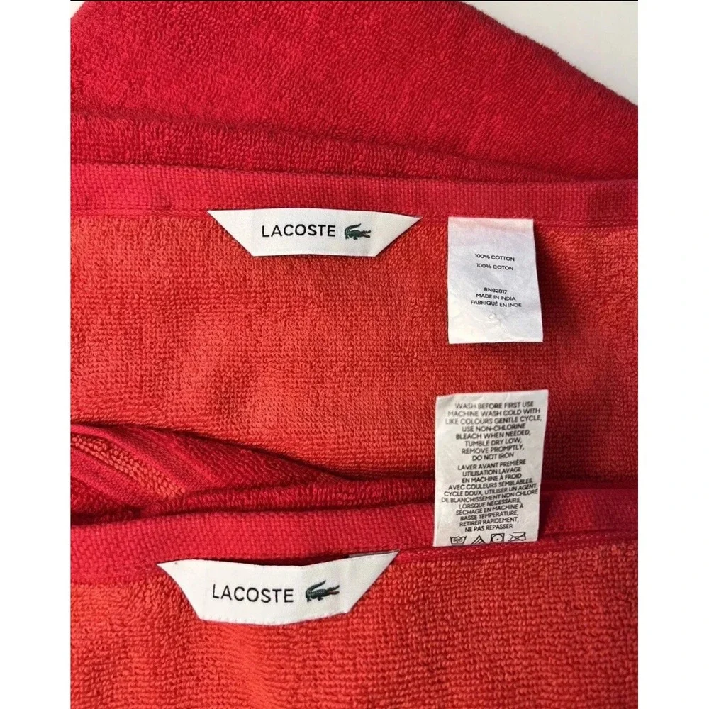 Lacoste Big Crocodile Logo Bath Towels Red 100%‎ Cotton 30